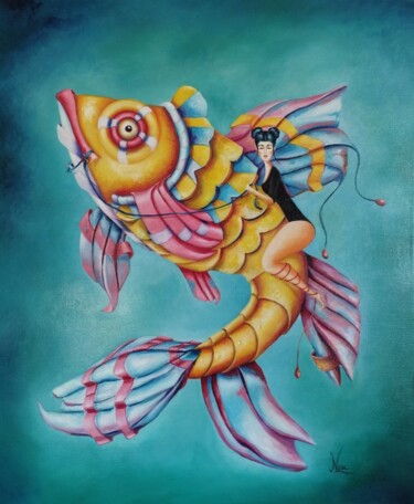 Pittura intitolato "Mi pececito dorado" da Nora Menendez, Opera d'arte originale, Olio