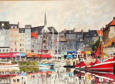 Pittura intitolato "Port de Honfleur en…" da Patrick Bigeon, Opera d'arte originale, Acquarello