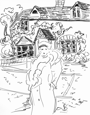 图画 标题为“The tennis court.” 由Victoria General, 原创艺术品, 标记