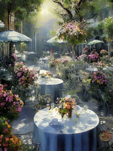 数字艺术 标题为“A beautiful cafe in…” 由Meahau, 原创艺术品, AI生成的图像