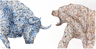 Market Bull vs Bear 绘画 标题为“Market Bull vs Bear” 由Anatoli Voznarski, 原创艺术品, 丙烯