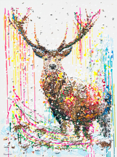 绘画 标题为“Deer in Winter” 由Anatoli Voznarski, 原创艺术品, 丙烯 安装在木质担架架上