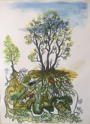 绘画 标题为“Under ... trees,” 由Romeo Dobrota, 原创艺术品, 水彩
