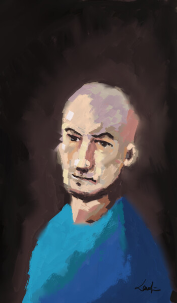 Arts numériques intitulée "portrait bleu" par Lawrence Poulet, Œuvre d'art originale, Peinture numérique