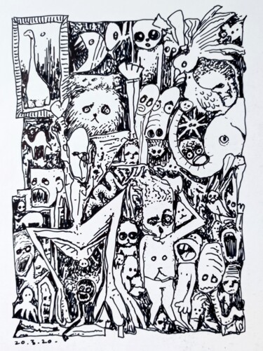 Disegno intitolato "My colleagues and s…" da Milto Sideris, Opera d'arte originale, Inchiostro