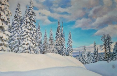 Painting titled "Таёжная стража" by Olga Batura, Original Artwork, Oil Mounted on Wood Panel