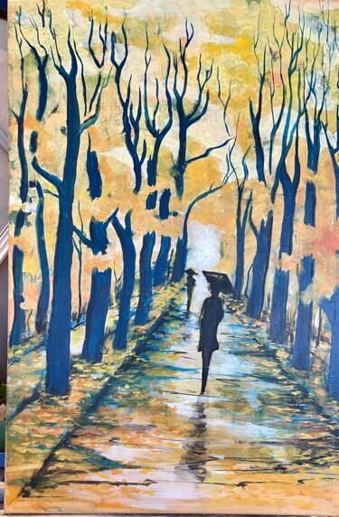 Peinture intitulée "Le chemin mouillé" par Michel, Œuvre d'art originale, Acrylique Monté sur artwork_cat.