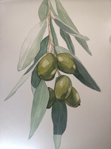 Painting titled "Olives 2" by Marie Portelette, Original Artwork, Watercolor