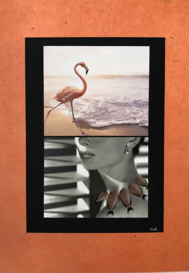 Коллажи под названием "La plage" - Sandrine Devaud, Подлинное произведение искусства, Коллажи Установлен на картон