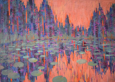 Painting titled "Purple Pond" by Ekaterina Prisich, Original Artwork, Acrylic Mounted on Wood Stretcher frame