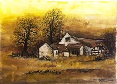 「Canadian farm lands…」というタイトルの絵画 Romeo Dobrotaによって, オリジナルのアートワーク, 水彩画