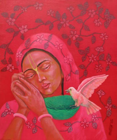 Peinture intitulée "NESTLED IN SERENITY" par Prasenjit Nath, Œuvre d'art originale, Acrylique
