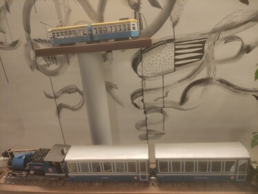 Miniaturized locomotives with cafe wall artwork Photography titled "Miniaturized locomo…" by Avik Chakravorty, Original Artwork, Digital Photography