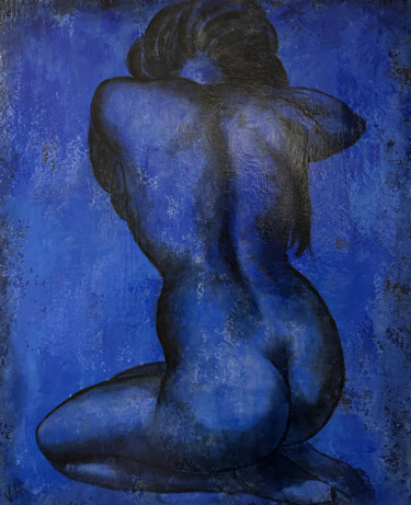 绘画 标题为“Nu au bleu” 由Virginie Rocherieux, 原创艺术品, 丙烯 安装在木质担架架上