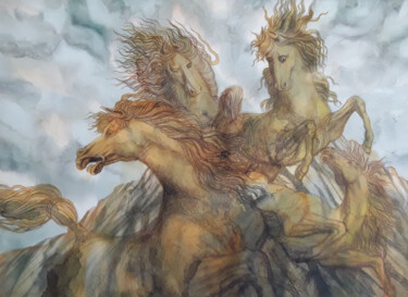 Painting titled "Души брабансонов" by Mikhail Michail Verkholantsev Verkholantsev, Original Artwork, Watercolor