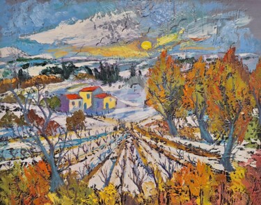 绘画 标题为“Neige en Provence” 由Milorv, 原创艺术品, 油 安装在木质担架架上