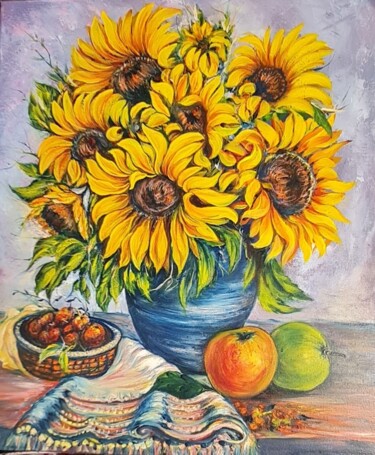 Painting titled "Sunflowers" by Ali Rafeghvand, Original Artwork, Oil