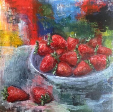 Strawberry Delight Malarstwo zatytułowany „Strawberry Delight” autorstwa Nataliya Fenko, Oryginalna praca, Akryl Zamontowany na Drewniana rama…