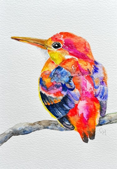 Painting titled "Martin Pêcheur 2" by Claire Hamant, Original Artwork, Watercolor