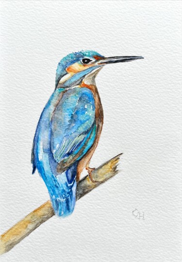 Painting titled "Martin Pêcheur 4" by Claire Hamant, Original Artwork, Watercolor