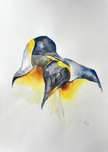 Painting titled "Manchot empereur" by Claire Hamant, Original Artwork, Watercolor