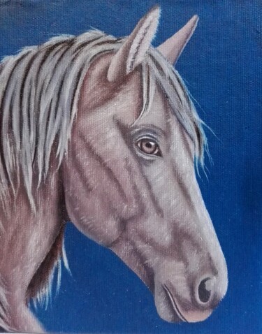 Schilderij getiteld "Cheval, étude, pein…" door Steivan Loundou, Origineel Kunstwerk, Olie Gemonteerd op Karton