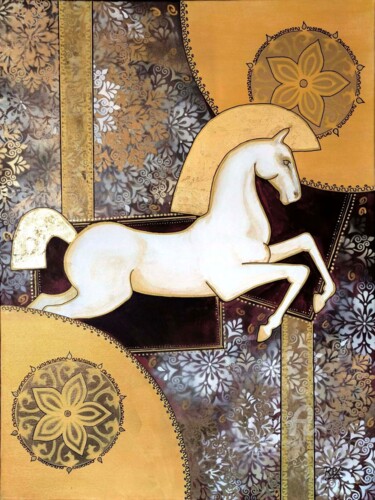 Pittura intitolato "XANTHE, LE CHEVAL B…" da R.P. De Laroque, Opera d'arte originale, Acrilico Montato su Telaio per barella…