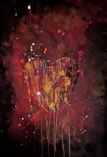 绘画 标题为“RED HEART| ONE FOR…” 由Olga Mashina, 原创艺术品, 丙烯 安装在木质担架架上