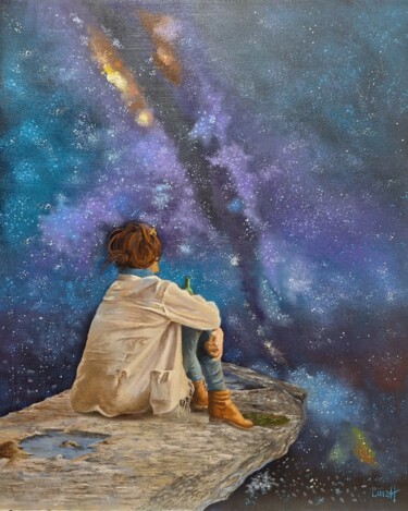 Painting titled "Cosmos 2" by Luiz Henrique Azevedo, Original Artwork, Oil Mounted on Wood Stretcher frame