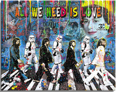 Painting titled "Queen Beatles Troop…" by Gardani, Original Artwork, Acrylic Mounted on Wood Stretcher frame