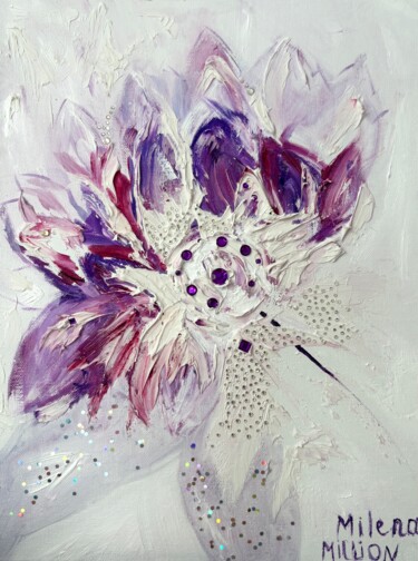 Peinture intitulée "Purple textured flo…" par Milena Million, Œuvre d'art originale, Huile Monté sur Autre panneau rigide