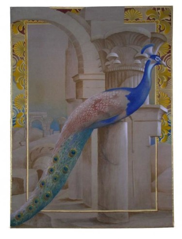 Peinture intitulée "Le Paon" par Isabelle Molinard, Œuvre d'art originale, Huile
