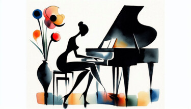 Digitale Kunst getiteld "Piano Bar" door Modane, Origineel Kunstwerk, AI gegenereerde afbeelding
