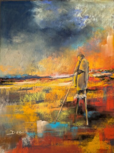 Pintura titulada "La grande lande" por Christian Duc, Obra de arte original, Pastel Montado en Panel de madera