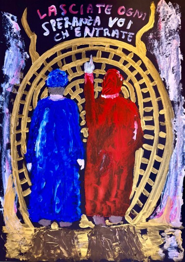 Pittura intitolato "Dante e Virgilio" da Mario Pratesi, Opera d'arte originale, Olio