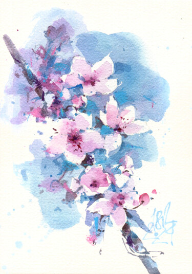 "The branch of a flowering tree" Painting titled ""The branch of a fl…" by Ksenia Selianko, Original Artwork, Watercolor