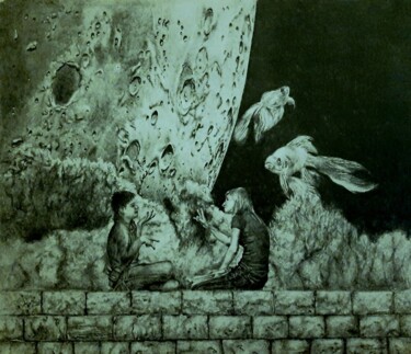 Tekening getiteld "Тот мир, с той тиши…" door Evgenii Zibert, Origineel Kunstwerk, Potlood Gemonteerd op Karton