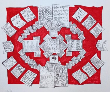 Tekening getiteld "Old-fashioned notes…" door Milto Sideris, Origineel Kunstwerk, Balpen