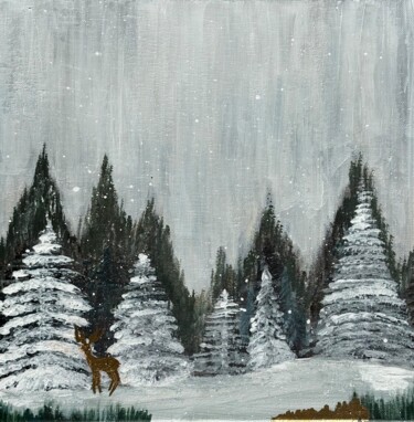Peinture intitulée "La forêt hivernale" par Antanina Galoubets (Antanina Shkradjuk), Œuvre d'art originale, Acrylique Monté…