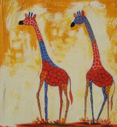 绘画 标题为“Giraffe Symphony” 由Evelyn Babirye, 原创艺术品, 丙烯