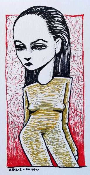 Disegno intitolato "Big thoughts" da Milto Sideris, Opera d'arte originale, Pennarello