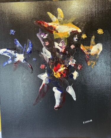 Ζωγραφική με τίτλο "Noir floralies 01" από Fabrice Gruwe, Αυθεντικά έργα τέχνης, Λάδι Τοποθετήθηκε στο Ξύλινο φορείο σκελετό
