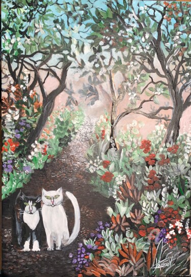 Peinture intitulée "Deux chats" par Claire Morand, Œuvre d'art originale, Acrylique