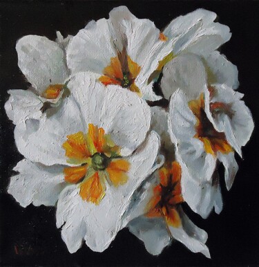 Painting titled "White Begonia" by Ion Vasile, Original Artwork, Oil