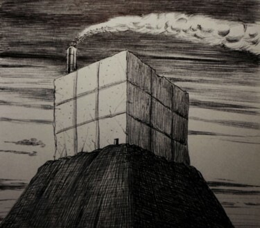 「Abandoned 'Cube'-fa…」というタイトルの描画 Milto Siderisによって, オリジナルのアートワーク, ボールペン