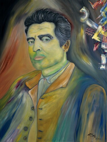 Malarstwo zatytułowany „Homage to Manuel Vi…” autorstwa Rodolfo V Ortiz, Oryginalna praca, Olej Zamontowany na Drewniana ram…