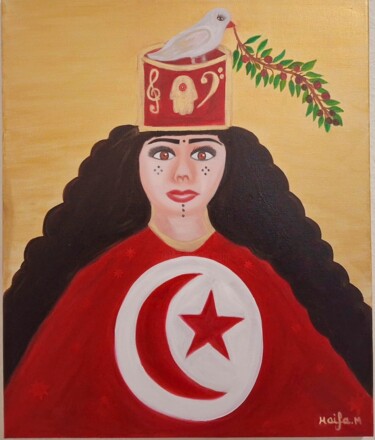 Painting titled "FEMME DIVINE TUNISI…" by Haïfa Melliti, Original Artwork, Oil