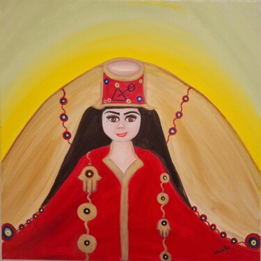 Pittura intitolato "FEMME DIVINE EN KHA…" da Haïfa Melliti, Opera d'arte originale, Olio