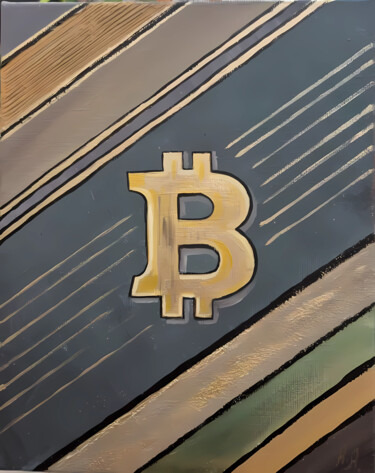 Golden Bitcoin Symbol 24х38cm 绘画 标题为“Golden Bitcoin Symb…” 由Anna Abkaryan, 原创艺术品, 丙烯 安装在木质担架架上