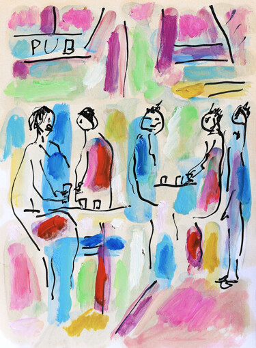 Schilderij getiteld "Little Pub" door Jean Mirre, Origineel Kunstwerk, Olie